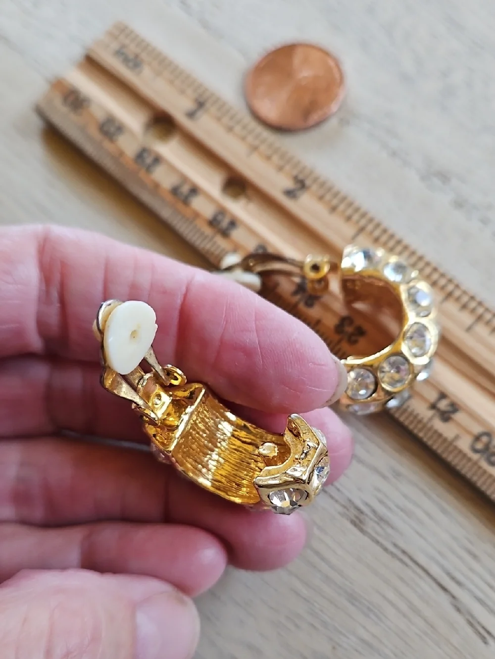 Clear rhinestone half hoop gold tone clip on earrings Prom Wedding - Picture 5 of 7